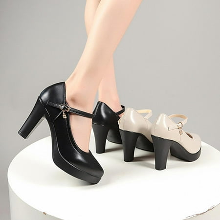 Miluxas Womens Chunky High Heels Clearance Closed Pointed Toe Ankle Strap Pumps Vintage Dress Party Shoes White 8.5(41)