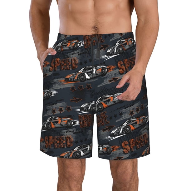 Balery Cool Sports Car Traje de Baño Estilo Hawaiano para Hombre, Shorts de Secado Rápido con Bolsillos-Medium