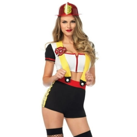 Leg Avenue 2PC. Code Red Cutie, zipper front crop top, suspender shorts w/badge SMALL MULTICOLOR