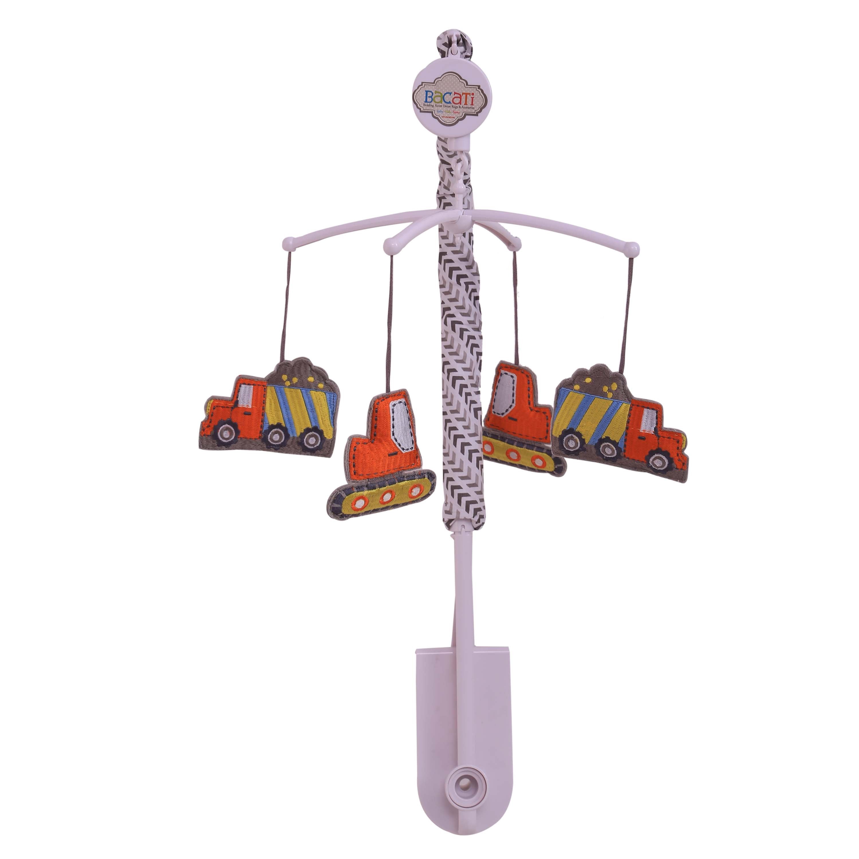 Construction Yellow/Orange/Grey/Blue Musical Baby Crib Mobile