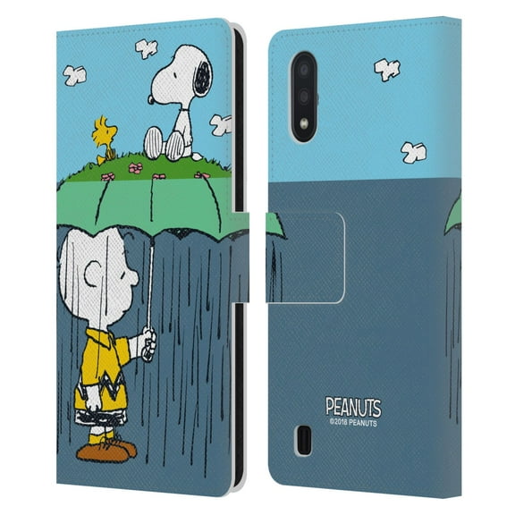 Head Case Designs Officially Licensed Peanuts Halfs And Laughs Charlie, Snoppy & Woodstock Leather Book Wallet Case Cover Compatible with Samsung Galaxy A01 (2020)
