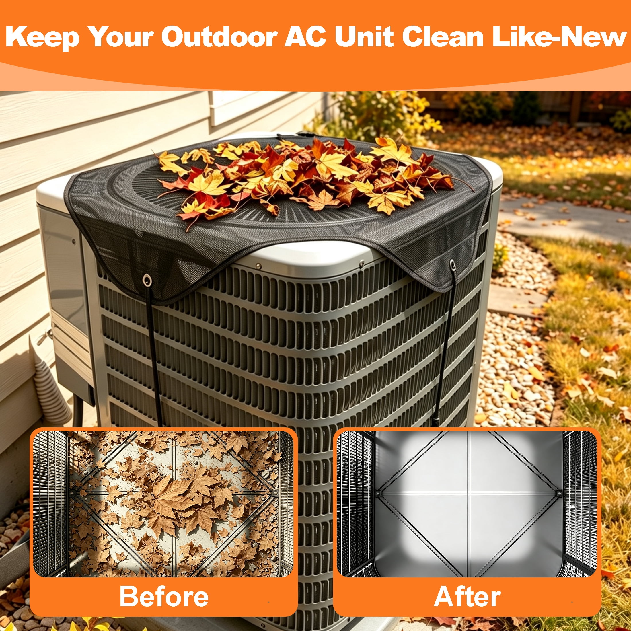 GARITIN 36" X 36" Air Conditioner Outdoor Unit Top Cover, AC Unit Protective Mesh Cover, Wind‑Permeable AC Top Net Guard for Blocking Leaves, Debris