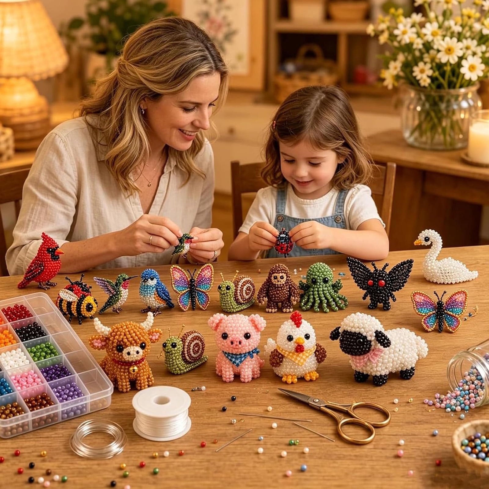 3D Beaded Animal DIY Kit Petite 3D Beaded Animal Craft Kit and Instructions Cute DIY Animals Beading Set,C
