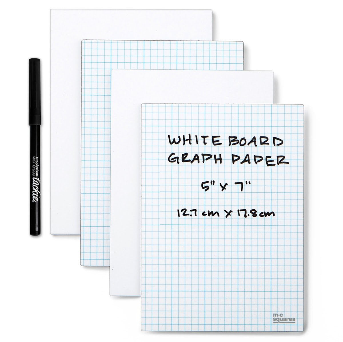 M.C. Squares DryErase Jr. Graph Paper Pads 5 x 7 Inch, Junior 4Pack