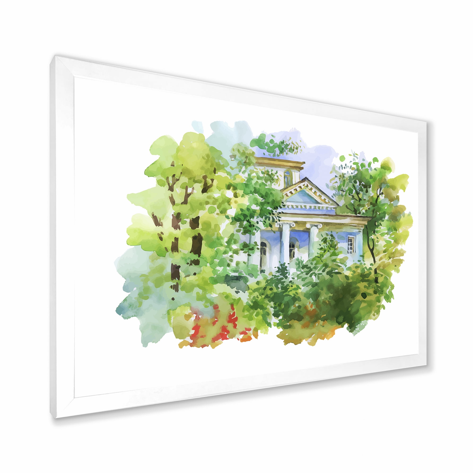 Designart 'White House In The Green Woods' Traditional Framed Art Print