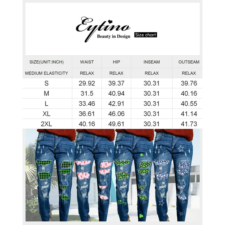 Eytino Women's Ripped Floral Patchwork Jeans