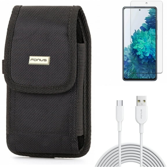 Case Belt Clip & Screen Protector & 6ft USB-C Cable for Samsung Galaxy S20 Fan Edition - Swivel Holster   Anti-Glare Tempered Glass   Type-C Fast Charger Combo