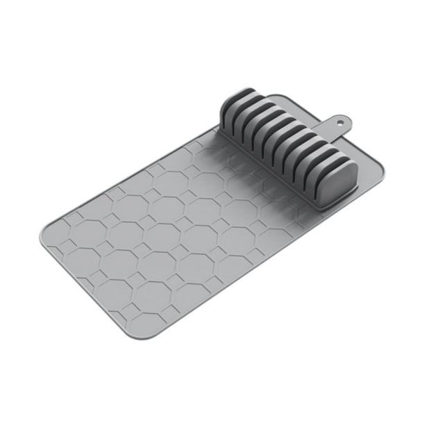 Organizador de almacenamiento de cocina, bandeja de silicona para cuchillos con diseño de drenaje para Gris
