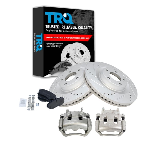 TRQ Front Performance Brake Pad & Rotor Kit Brake Caliper Brake Pads Brake Rotors Set Semi-Metallic Vented Premium G-Coated Fits Select 2007-2009 Ford Edge 2007-2008 Lincoln MKX