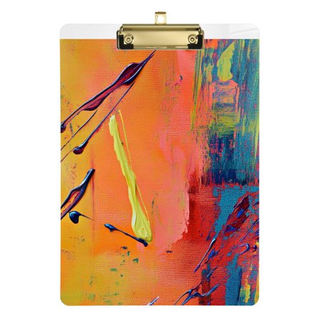 Fashion Clipboard, Acrylic Clipboards, 12.5 x 9 in Clipboard with metal clips, Clip with Retractable Hanging Tab Yellow Abstract Painting