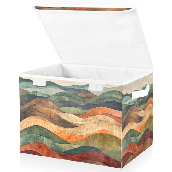 Yayeee Collapsible Cube Storage Bin with Lid Fabric Closet Decorative Basket with Handles, Abstract Wavy Landscape