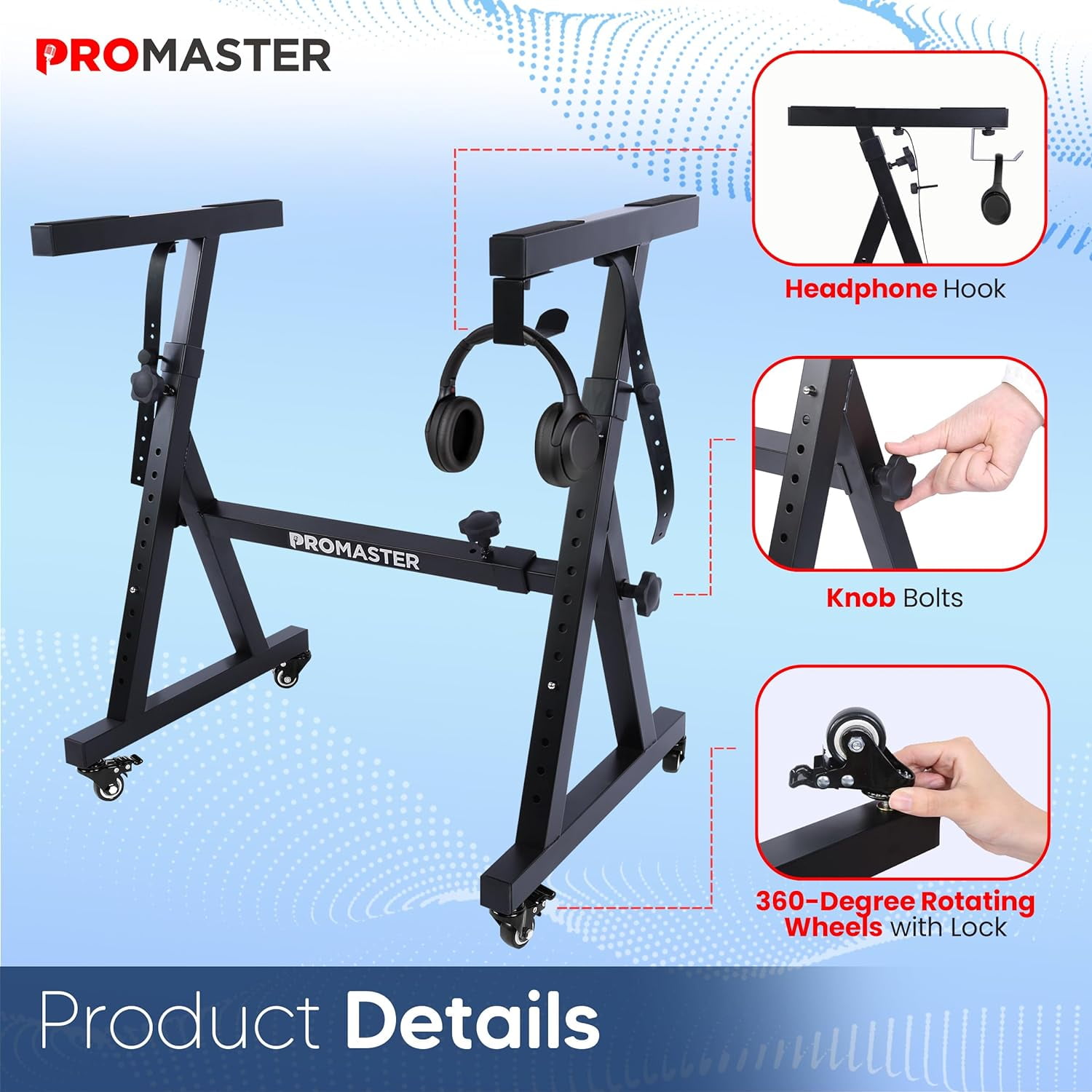 Z-Design Keyboard Stand - Adjustable 20-34 Inches, Portable and Universal with Foam-Padded Arms - Z Style Design for Digital Pianos - Black