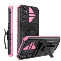 For Samsung S24 FE Case with Belt Clip Holster, Heavy Duty Military Grade Drop Protective, 360° Rotating Kickstand Shockproof TPU Shell Durable Rugged Cover For Samsung Galaxy S24 FE, Pink