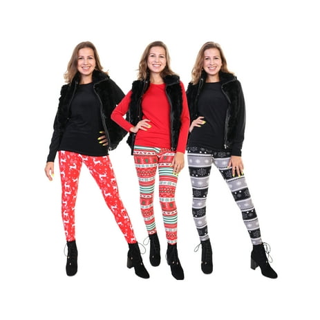 Angelina Women's and Kids' Matching Mommy and Me Holiday Print Leggings 3-Pack (Adult & Kid Sizes Sold Separately)