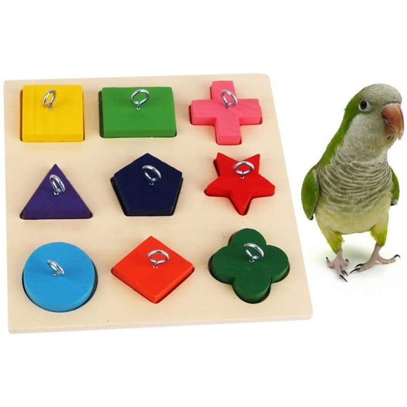 Juguete educativo de madera para pájaros, rompecabezas para loros, comederos para pájaros, bloques de madera para hámsters, jerbos, periquitos, cacatúas y agapornis (color aleatorio).