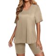 thumbnail image 2 of Homenesgenics Sweatsuits 2pcs Sets Womens Short Summer Women Two Piece Outfits Summer Short Sleeve Round Neck Biker Shorts Set Cycling Suit, 2 of 6