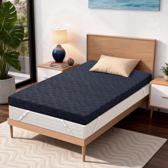 FOLVUTY 3 inch Queen Firm Mattress Topper with Removable Washable Cover, Cooling Gel Memory Foam Mattress Topper, Non-Slip, Pressure Relief, CertiPUR-US Black