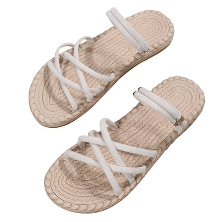 

Cathalem On Slippers Breathable Summer Toe Color Women s Comfortable Beach Solid Open Slip Shoes Size 10 Sandals for Women White 7.5