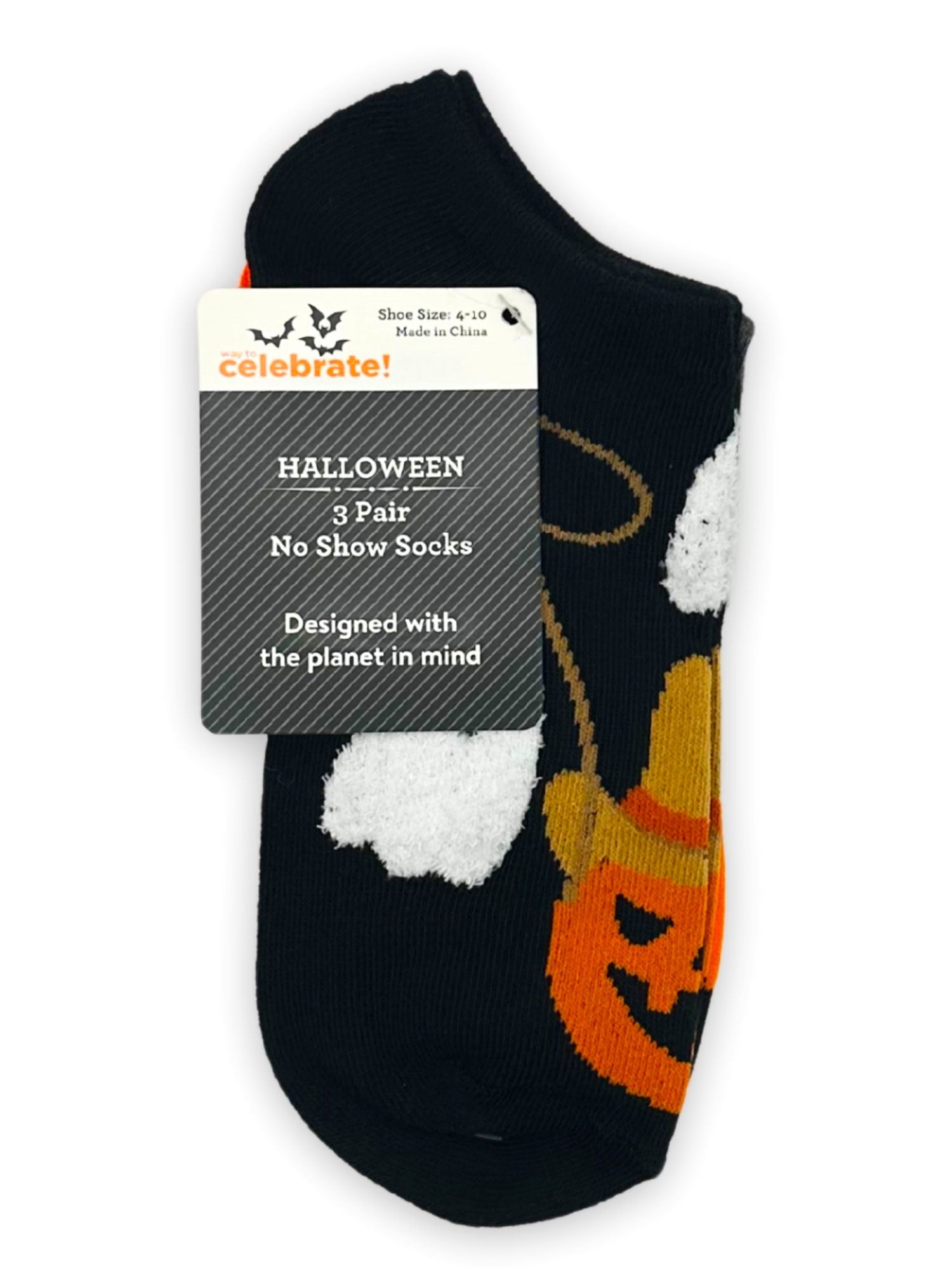 Way To Celebrate! Women's Halloween Country Pumpkin No-Show Socks, 3-Pack, Size 4-10