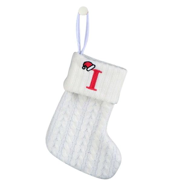 Bolsas de Regalo de Navidad Calcetines de Punto Decorativos, Calcetines Largos de Lana, Cartas Bordadas, Bolsa de Regalo de Dulces para Niños, Bolsas de Regalo de Navidad Blancas Bolsas de Regalo de V
