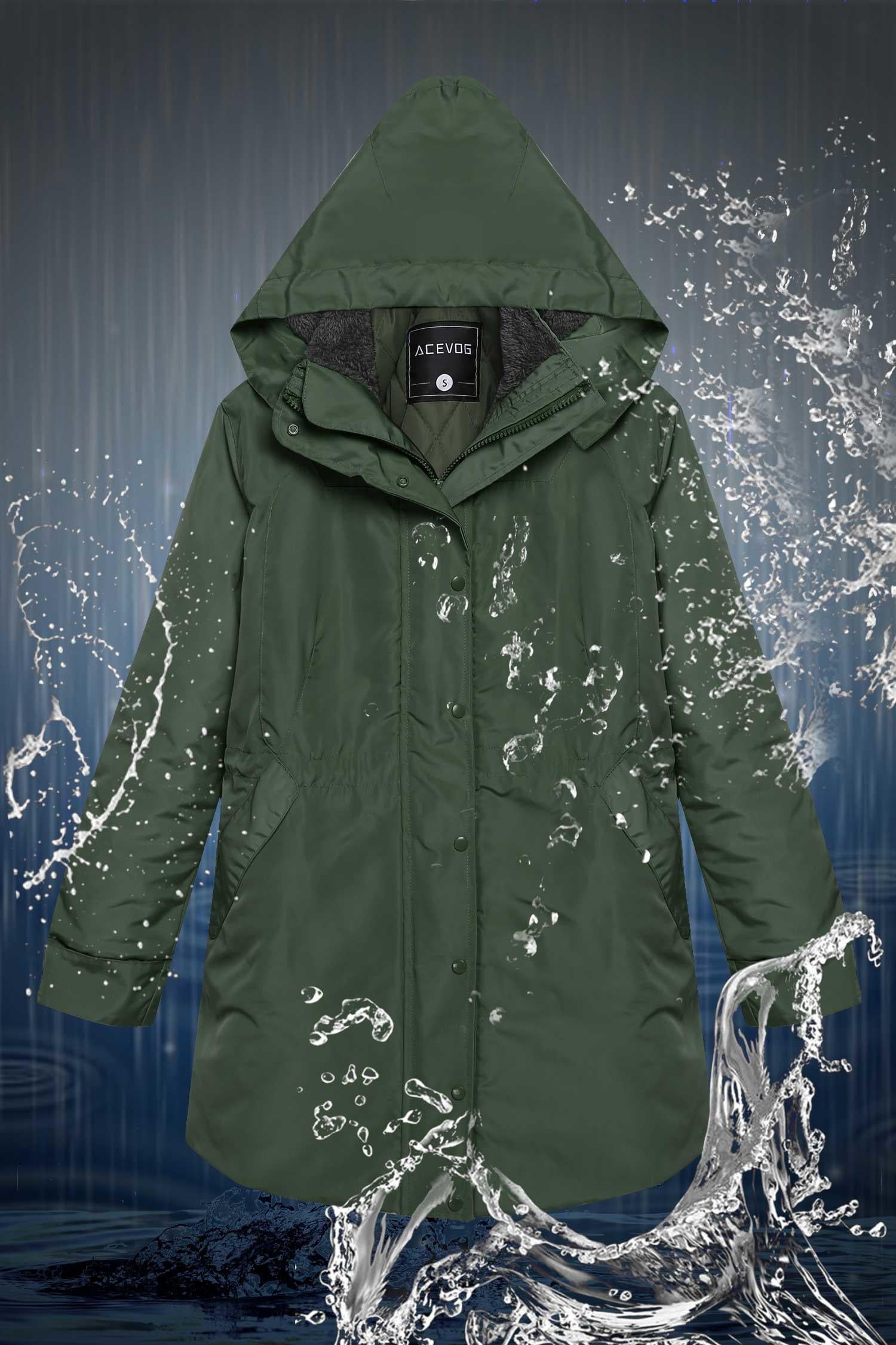 ACEVOG Women Winter Warm Thick Front-Zip Hooded Parka Coat Outdoor Waterproof Jacket by