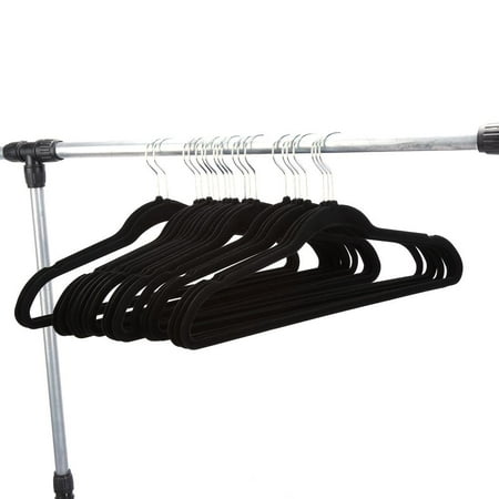 EECOO Non Slip Flocking Hangers Thin Anti Slip Clothes Suit Shirt Pant Hangers for Kids Adults Clothes Space Saving(Set of 20, Black)