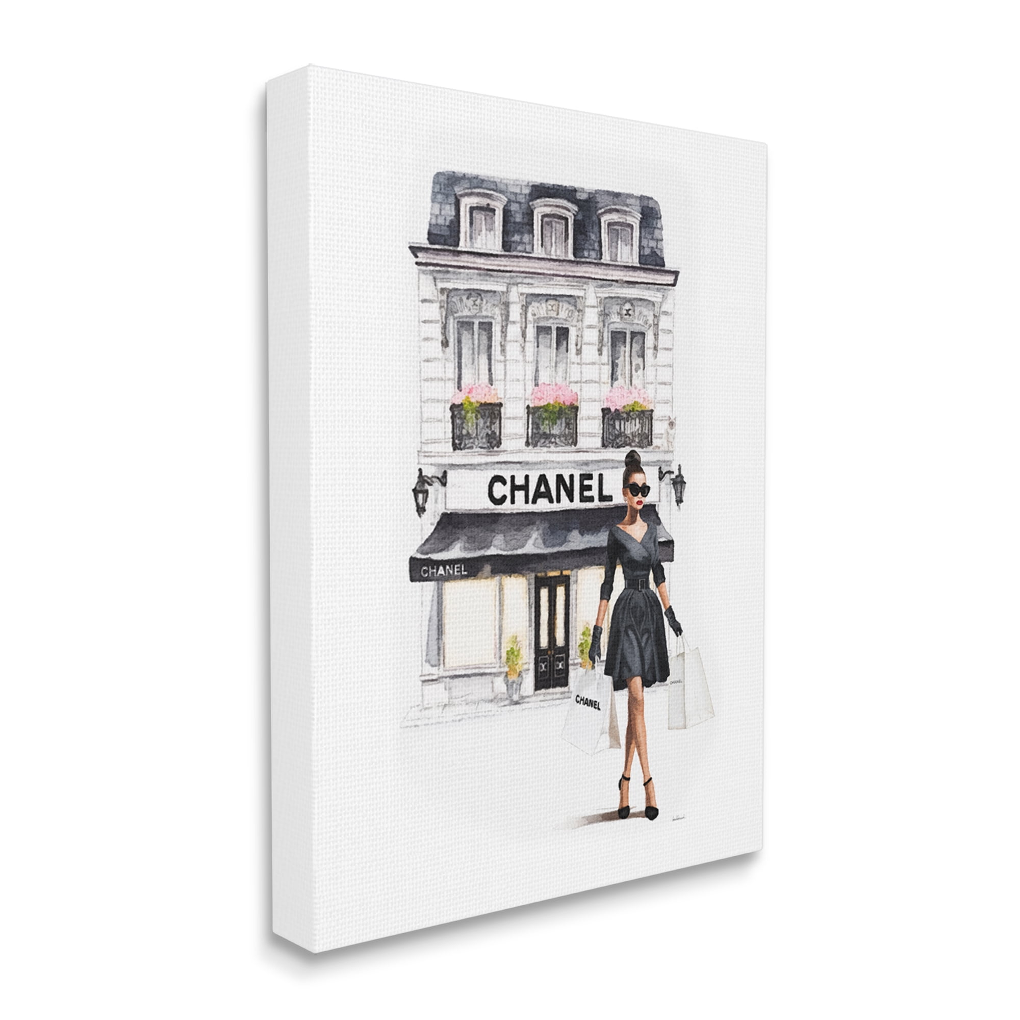 Stupell Industries Girl & Fashion Shop Town & City Painting Gallery Wrapped Canvas Art Print Wall Art, 16 x 20