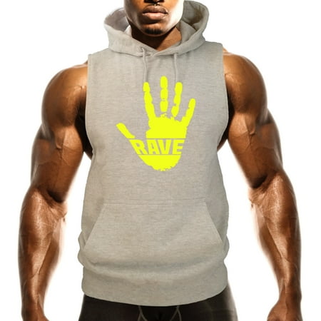 Fleece Print Vest - Men's Rave Handprint V423 Gray Fleece Vest Hoodie 2X-Large Gray