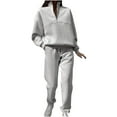 thumbnail image 3 of CFLVAEK 2 Piece Sweatsuits Women Half Zip Lapel Sweatshirts High Waist Sweatpants Outfits Solid Color Tracksuits 2025 Trendy Fall Clothes White XXL, 3 of 7