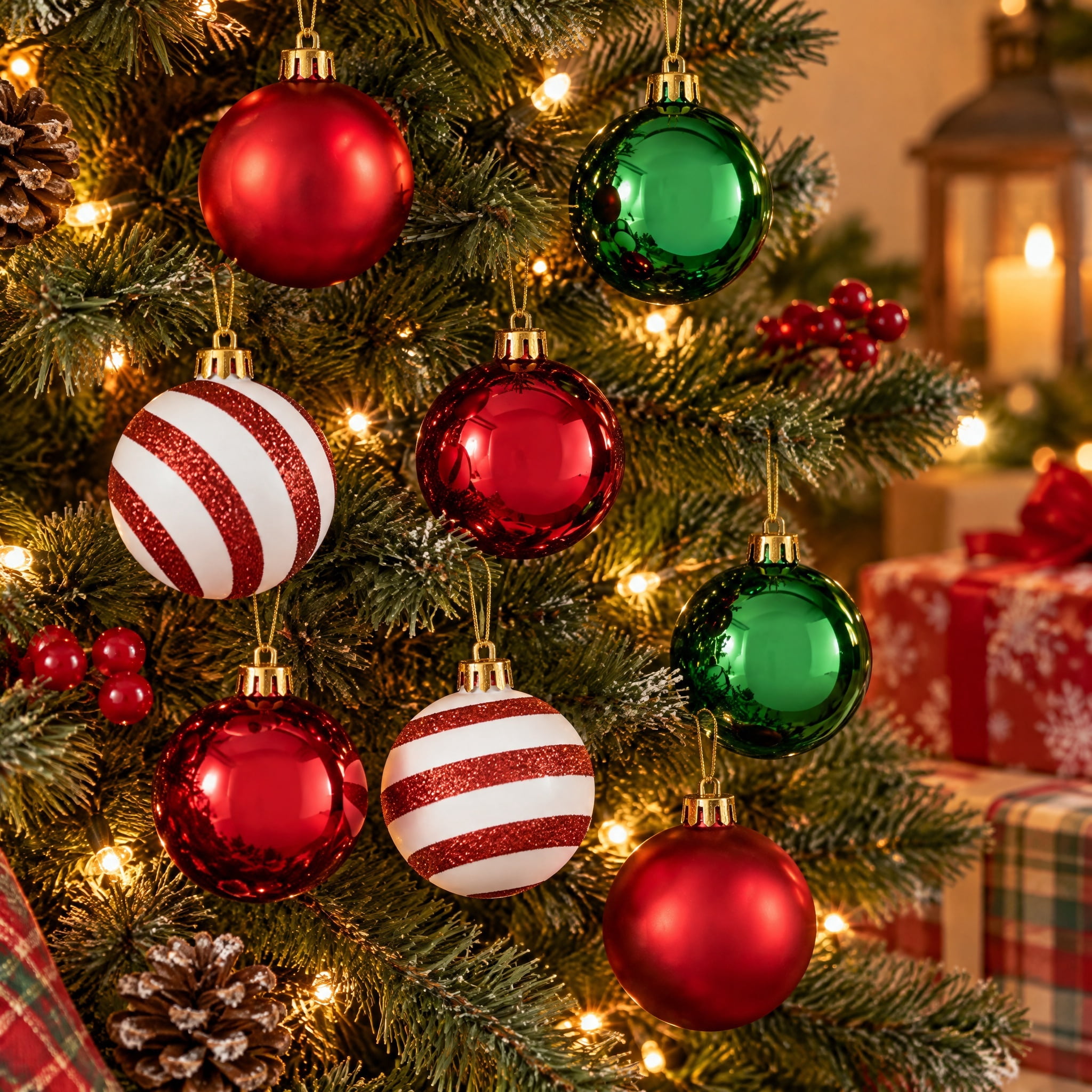 8-Count Red/Green/White Ball Shatterproof Christmas Ornaments, 4.5", by Holiday Time