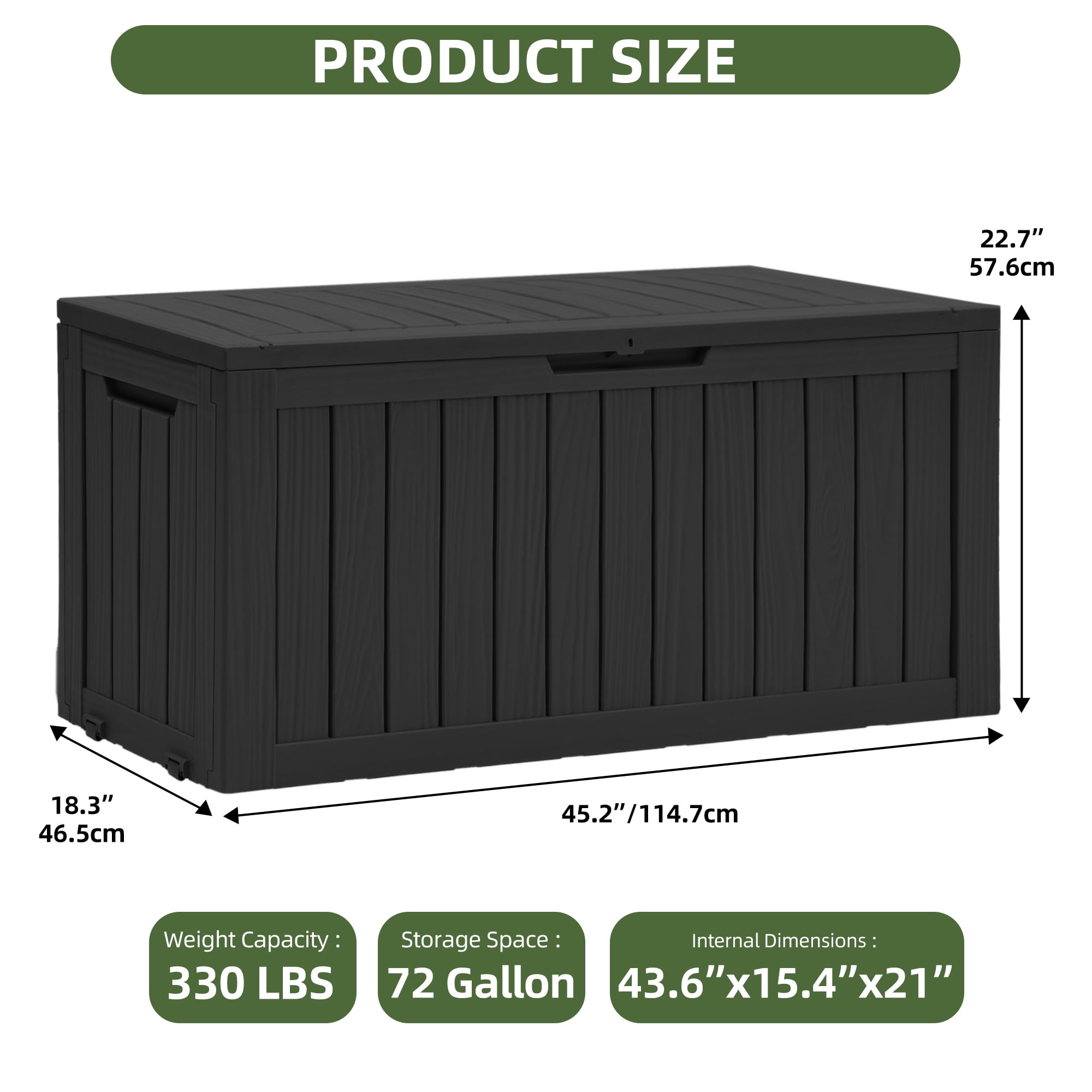 Uforic 72 Gallon Outdoor Resin Storage Box with Wheels, Patio Deck Box for Indoor & Outdoor Use, Ideal for Throw Pillows, Sports Gear & Yard Supplies, Black