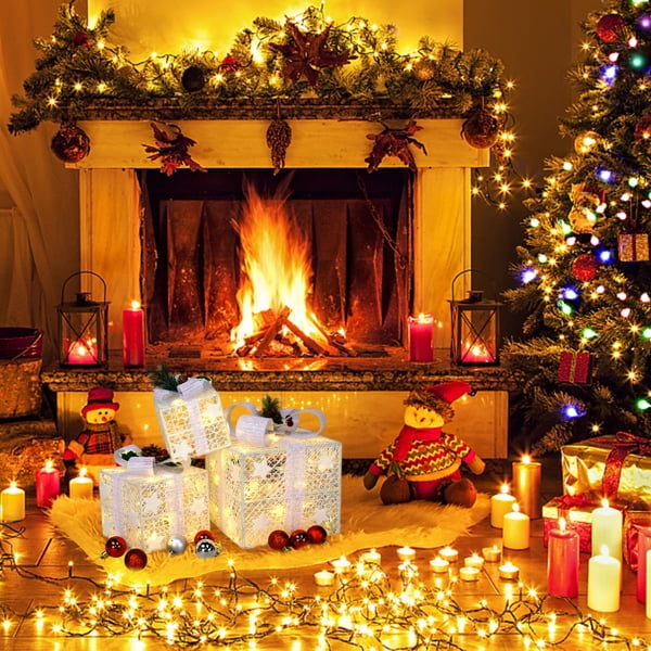 3-Piece Christmas Lighted Gift Boxes Set - 60 Warm White LEDs, Square ABS Plastic, Indoor/Outdoor Festive Decor for Home/Commercial Spaces