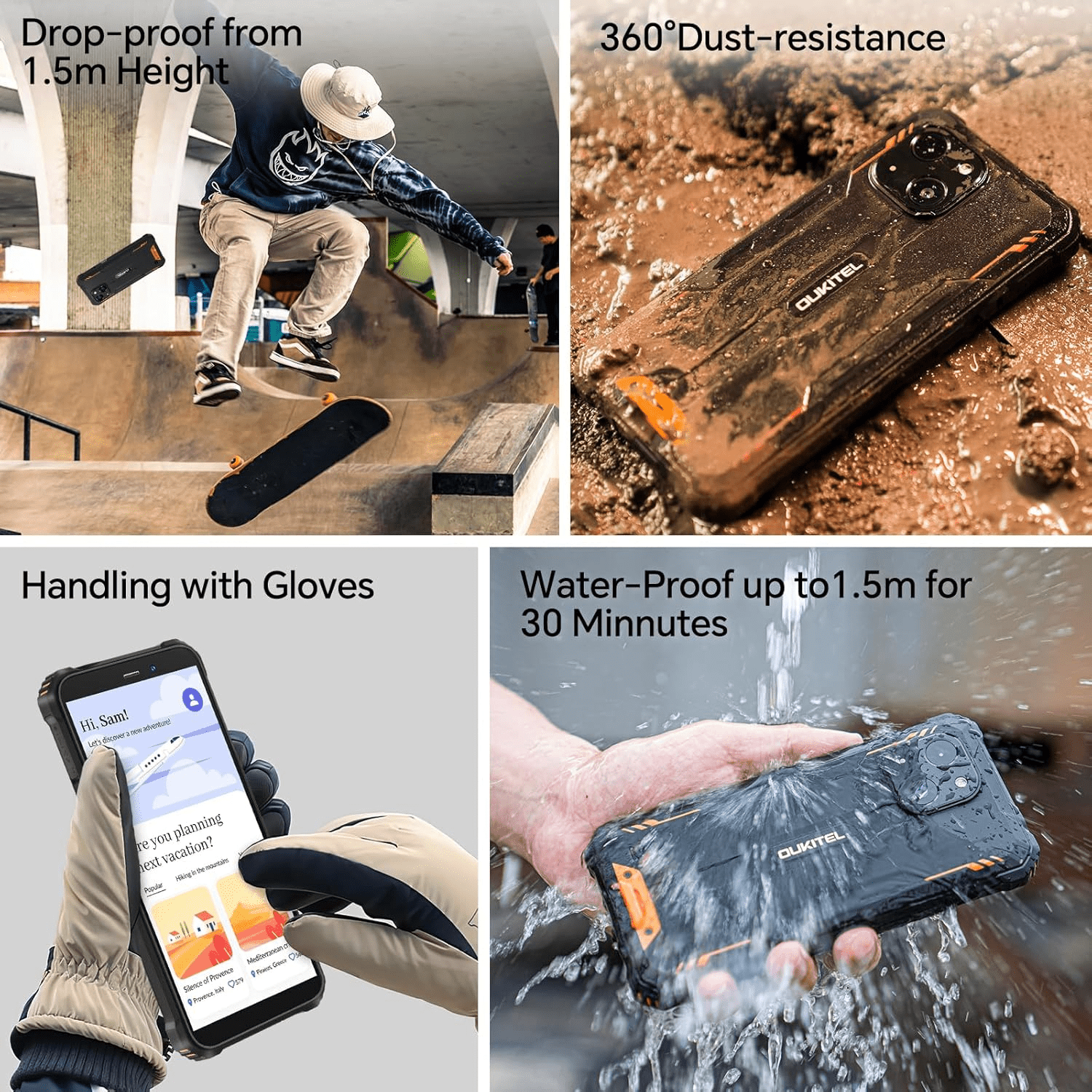 OUKITEL WP32 Rugged Smartphone - 12GB RAM+128GB ROM 1TB Expansion Android 14 Rugged Cell Phone, 6 inches Big Screen, 6300mAh Battery 20MP+5MP Camera, 4G Dual SIM,NFC,BT5.0,Face ID,T-Mobile, Green