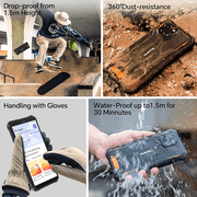 OUKITEL WP32 Rugged Smartphone - 12GB RAM+128GB ROM 1TB Expansion Android 14 Rugged Cell Phone, 6 inches Big Screen, 6300mAh Battery 20MP+5MP Camera, 4G Dual SIM,NFC,BT5.0,Face ID,T-Mobile, Green