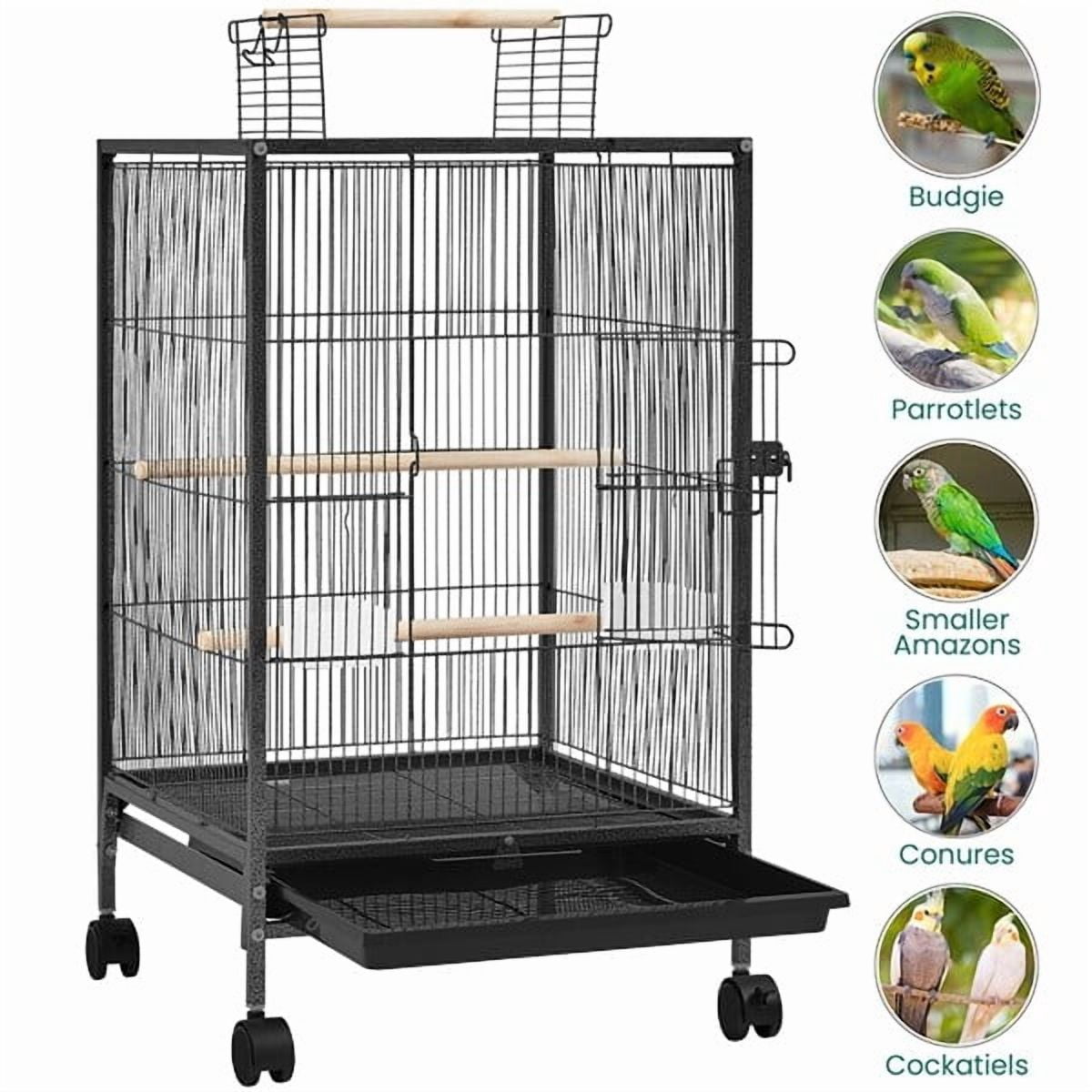FASCK 36-Inch Sturdy Wrought Iron Bird Flight Open Play Top Cage with Rolling Stand for Parrots Conure Lovebird Cockatiel