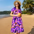 thumbnail image 4 of Naloa Tropics Leaf Print Womens Summer A-Line Dress with Pockets,Short Sleeve Dresses,Flowy Beach Swing Dress for Vacation Travel, 4 of 6