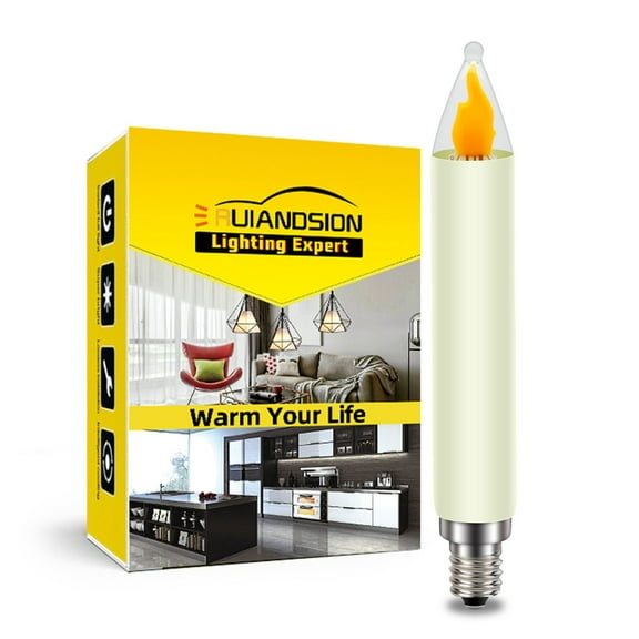 Ruiandsion E10 Base Candle Shape LED Bulb Warm White Flickering Flame Effect 0.5W 8-55V (12V 18V 24V 36V 48V)for Restaurant Hotel Ambiance,Pack-1