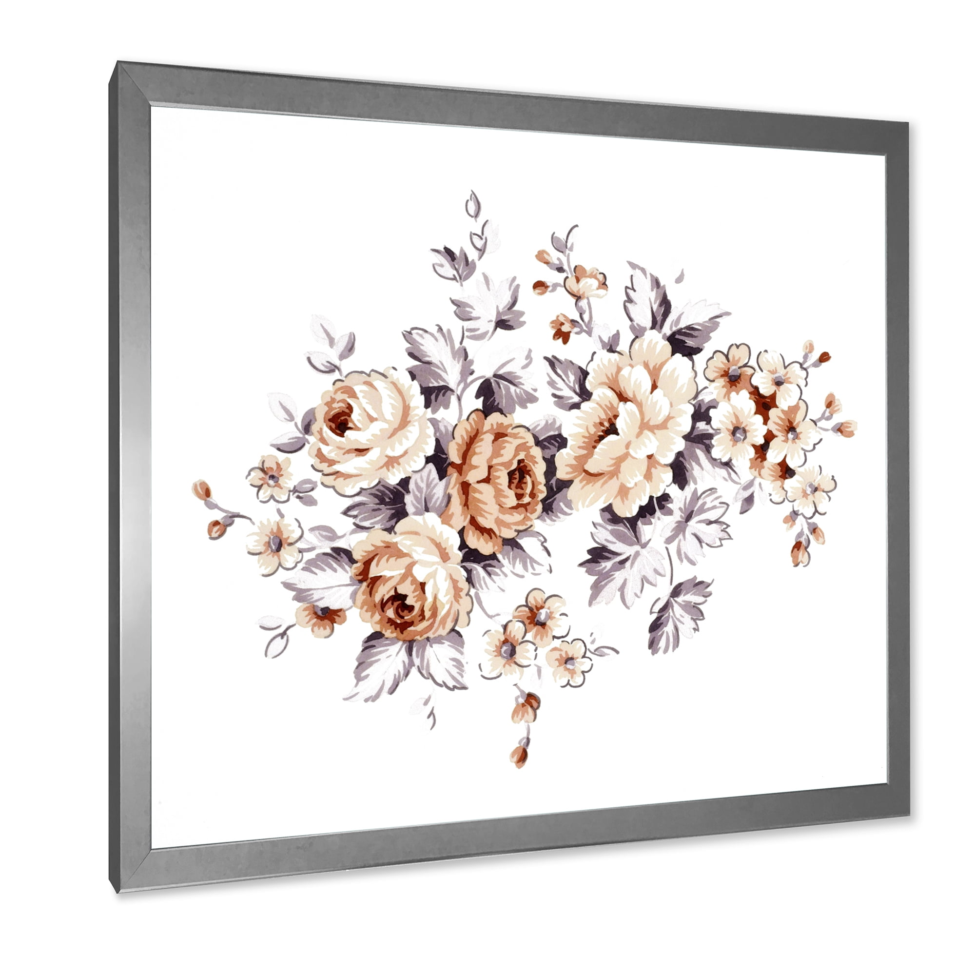 Designart 'Pink Wild Roses With Monochrome Leaves' Traditional Framed Art Print