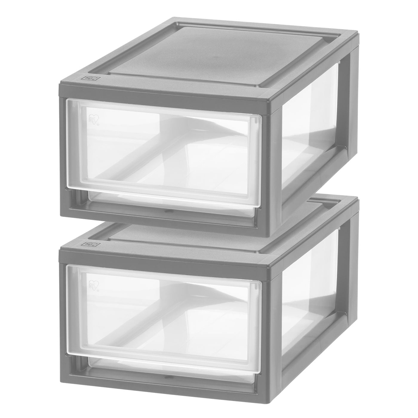 IRIS USA, 6 Qt 8.5' Wide Elephant Gray Stackable Plastic Storage Drawers, Set of 2