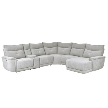 Lexicon Tesoro 6-Piece 2 Recliner Wood & Fabric Sectional Set in Mist Gray