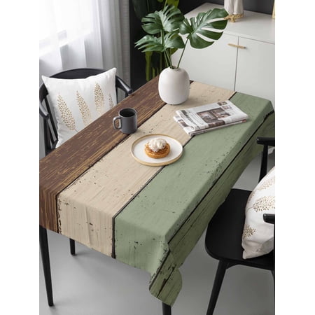 Green Brown Tablecloth Rectangle Table Cloths 54x108 Waterproof Outdoor Table Cloth Covers Decorative Table Protector Country Wood Grain Abstract Stripe Washable Table Cover for Kitchen Dinning Party