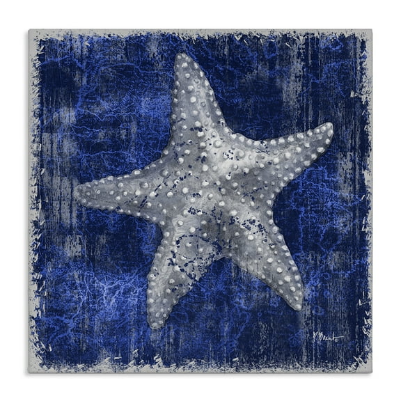 Stupell Industries Rustic Indigo Starfish Nautical & Beach Painting Wrapped Canvas Art Print Wall Art, 17 x 17
