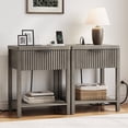 thumbnail image 3 of Aufeile Fluted Nightstand with Charging Station, Modern Bedside Table with Drawer & Open Shelf, End Table with 2 AC Outlets, USB & Type-C Ports for Bedroom or Living Room, Dark Grey Oak, 3 of 7
