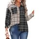 thumbnail image 2 of VISgogo Camisas de solapa con botones para mujer, blusas informales de manga larga con estampado de cuadros de colores en contraste VISgogo  moda, 2 of 9