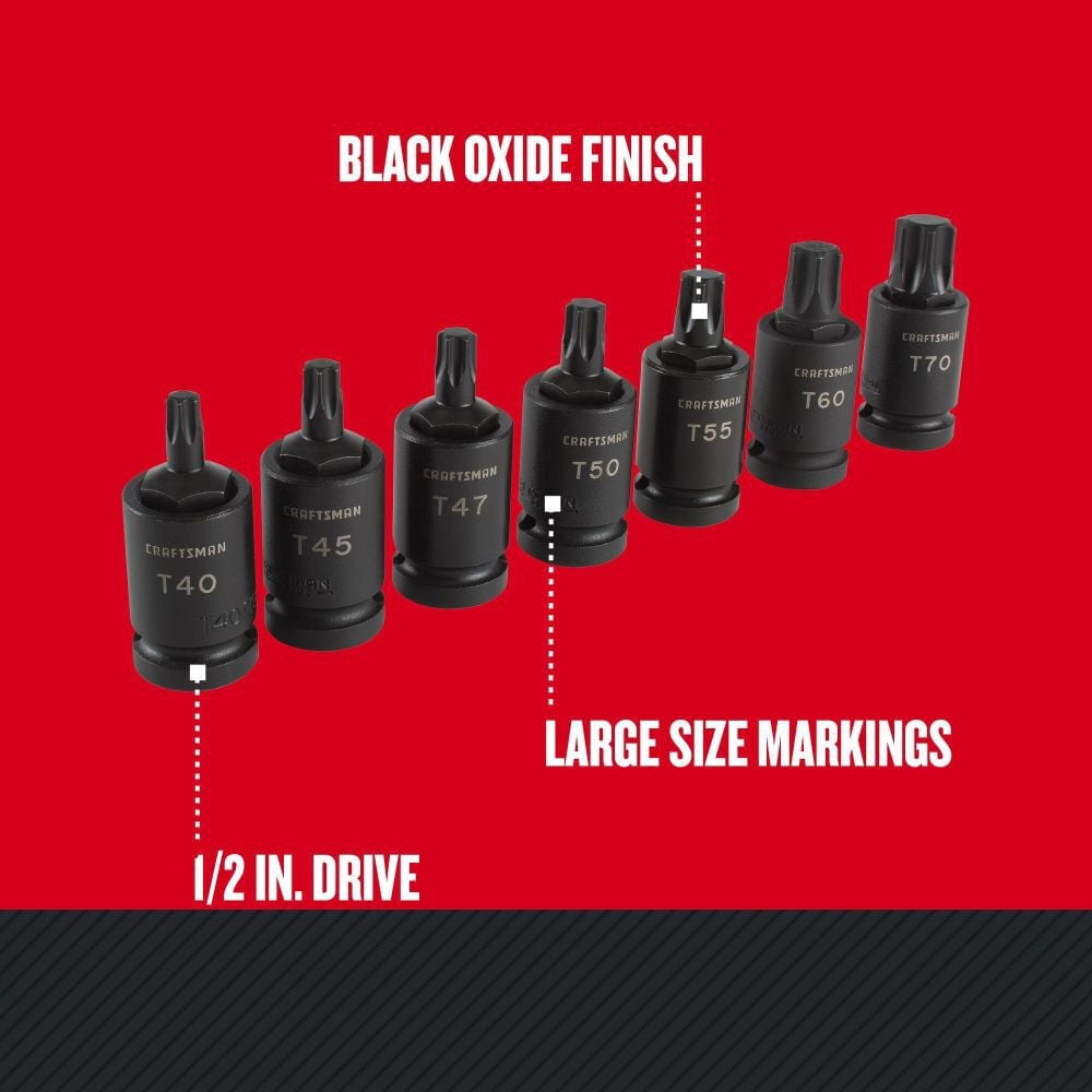 Craftsman 1/2 Inch Drive Torx Bit Impact Socket Set, 7 Piece