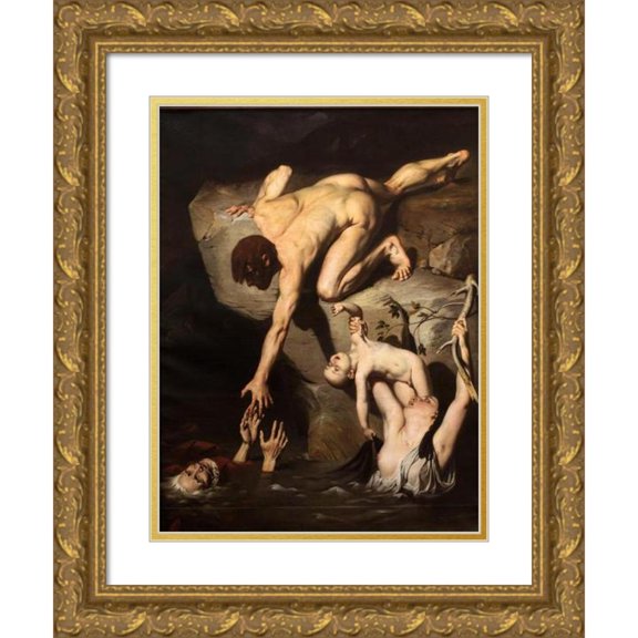 Joseph-Désiré Court 15x18 Gold Ornate Wood Frame and Double Matted Museum Art Print Titled - Scene of Deluge (1827)