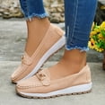 thumbnail image 3 of Women's Platform Vintage Suede Loafers Lightweight Non Slip Work Shoes Wide Width Low Wedge Slip On Sneakers Brown Size 9.5, 3 of 5
