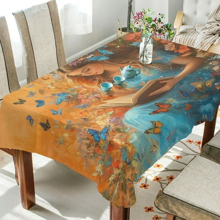 

BZSMCE Square Tablecloth Girl Surround by Butterfly Pattern Tableclothes