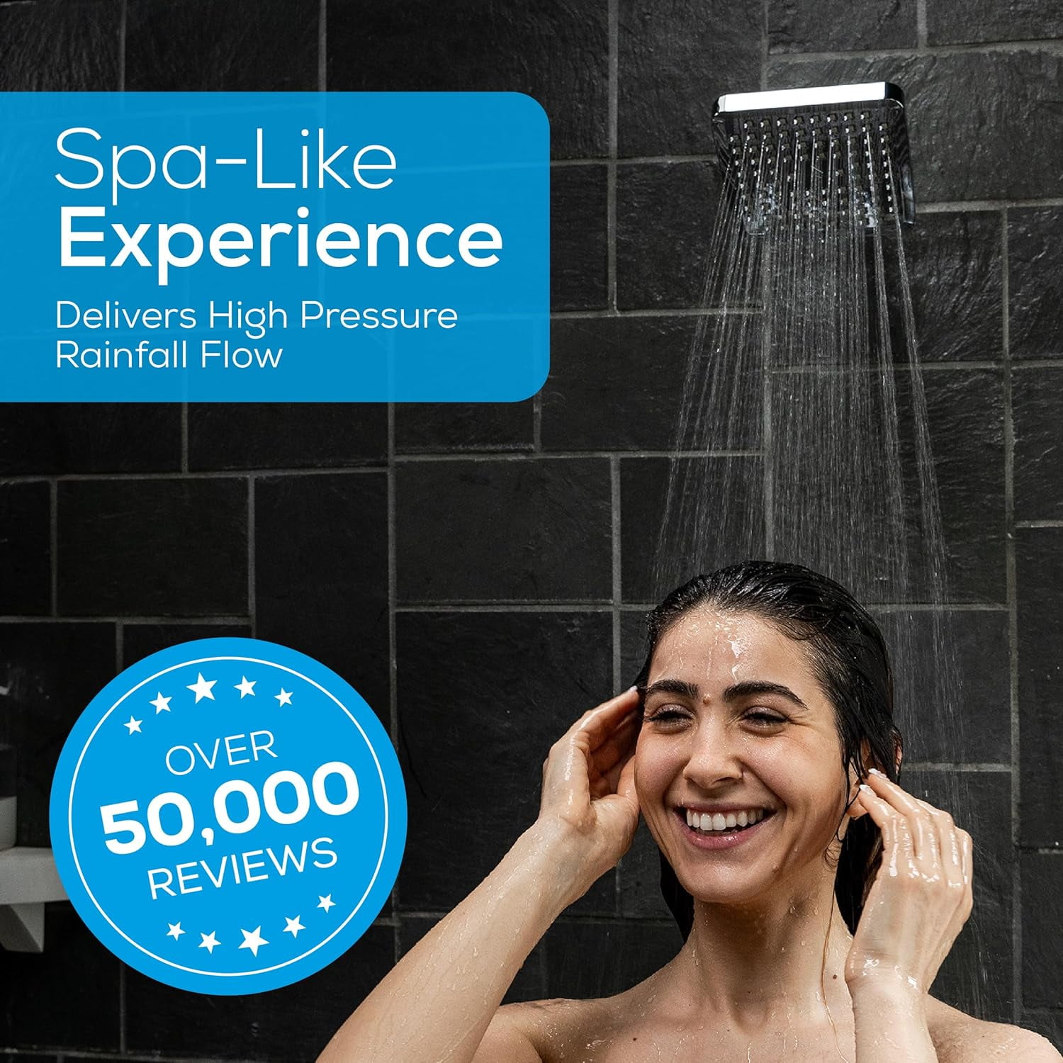 SparkPod High Pressure Rainfall Shower Head, Easy Install, Energy Saving (6 inch Square, Polished Chrome)
