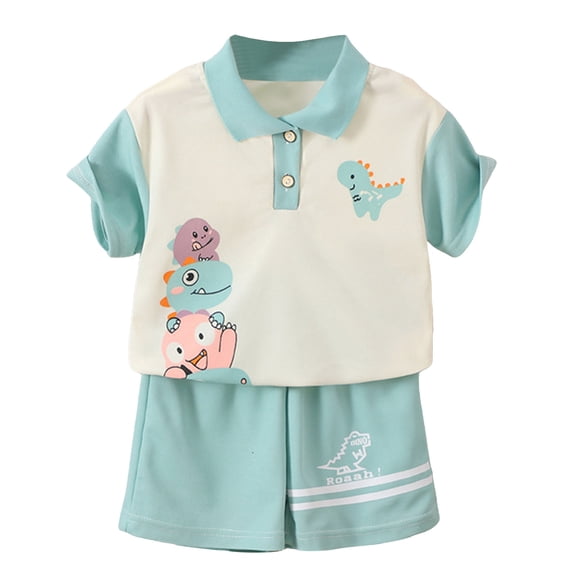 Toddler Boy Clothes Outfits Set Size 5 T 6t Baby Toddler Boys 2 Pieces T-shirts and Shorts Dinosaur Tops & Shorts Summer Outfits ,Green